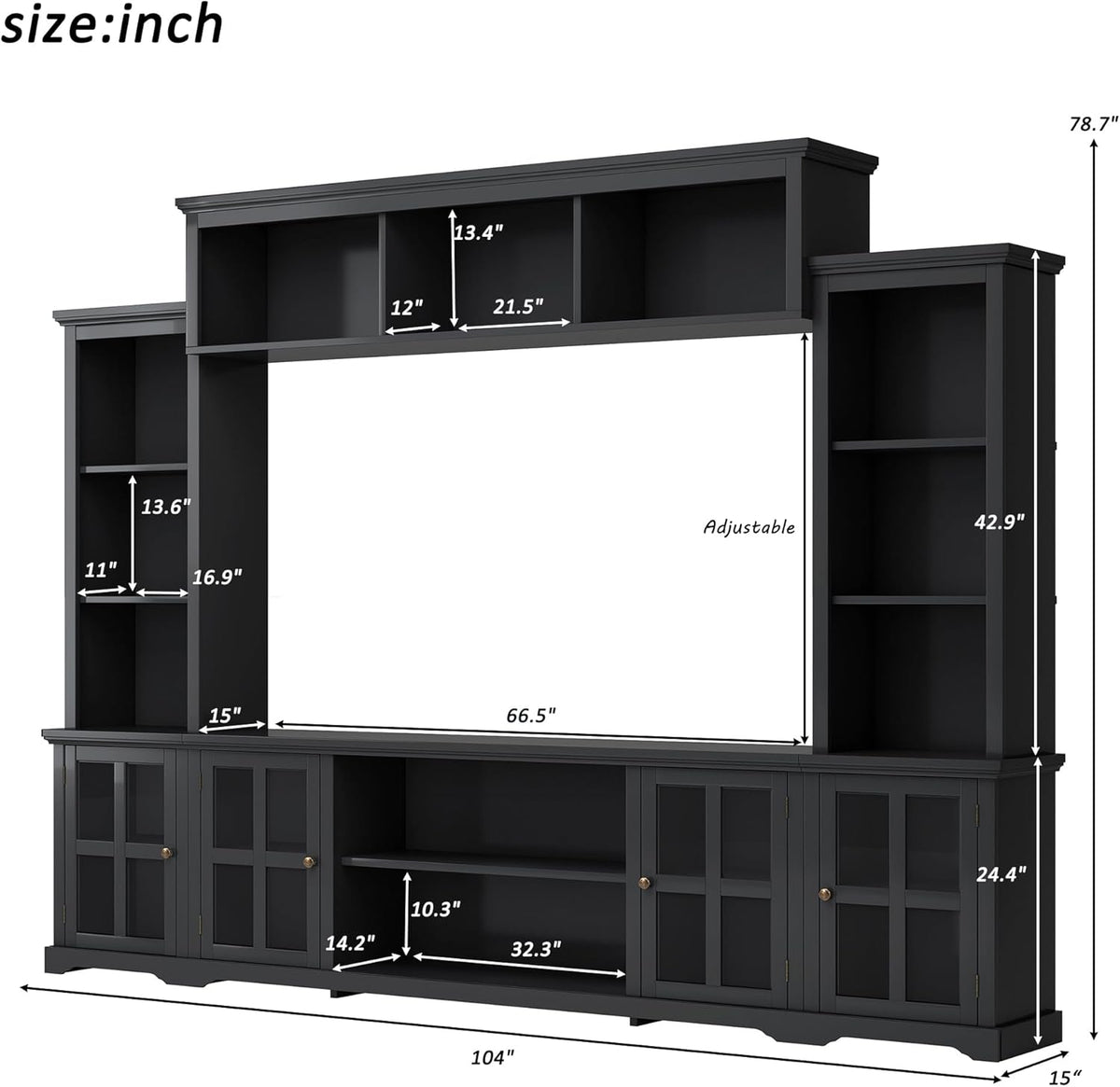 Black 104 Inch Entertainment Wall Unit with Tempered Glass Door J106076