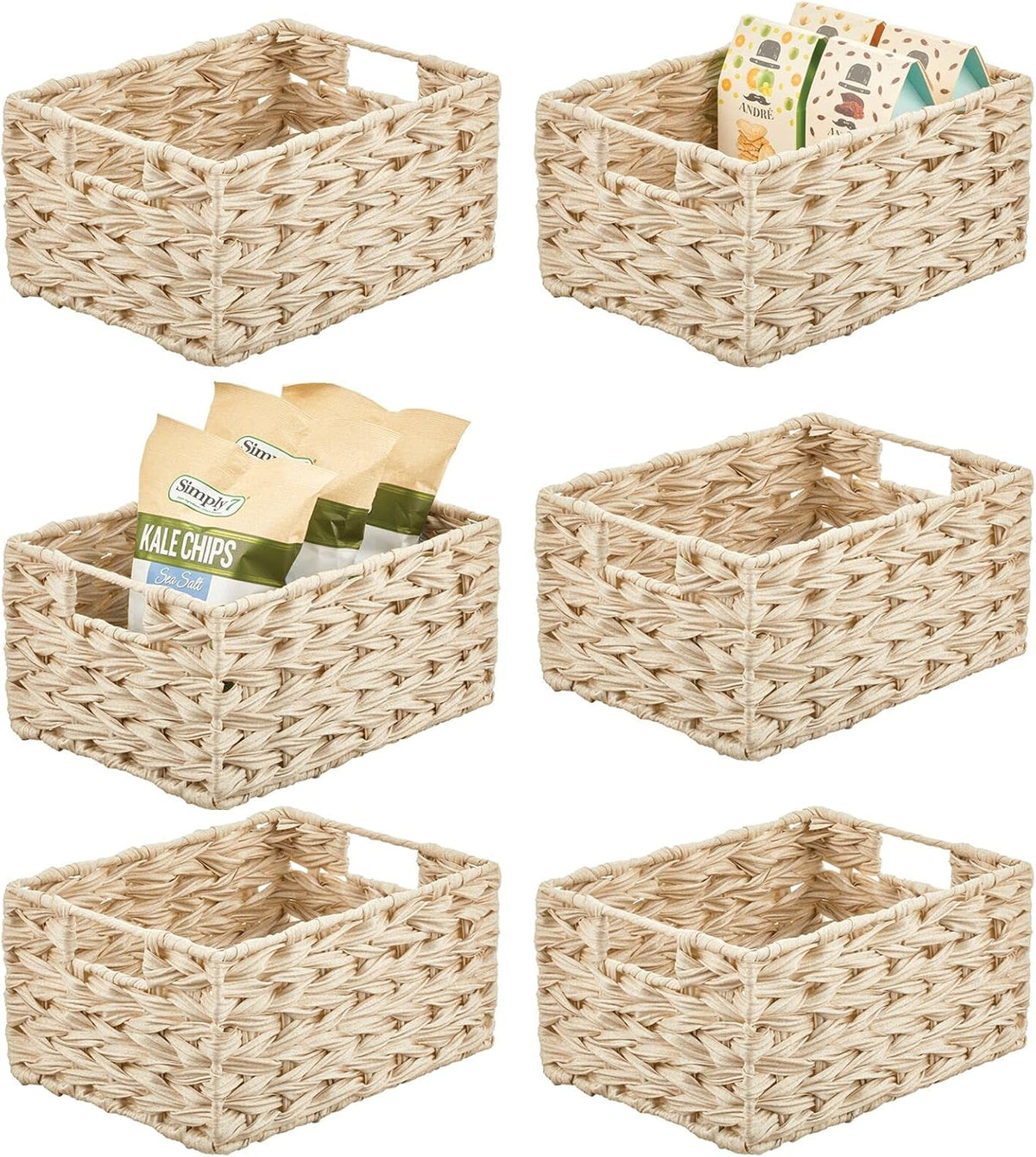 Woven Plastic Storage Organizer Basket Bin with Handles 6 Pack Gray Ombre R5408