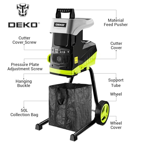 15-Amp Wood Chipper Shredder 2800W 1.77-Inch Leaf Mulcher with 50L Bag T9647