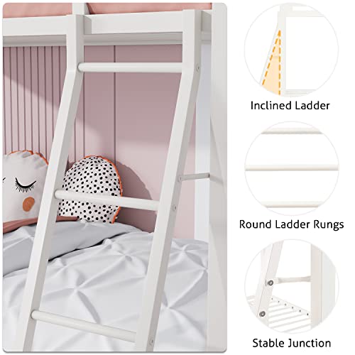 Black Twin Over Twin Size Loft Bunk Bed with Ladder and Guardrail C642