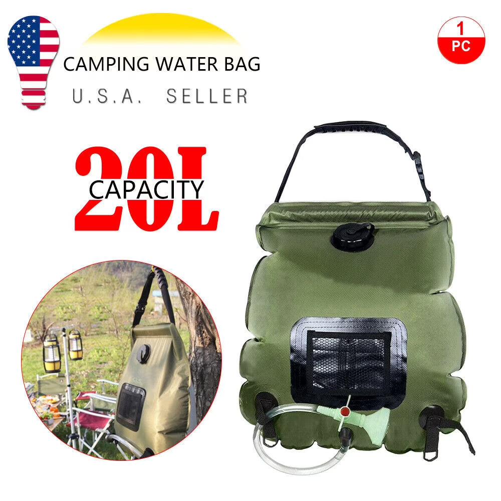 5 Gallon Solar Heated Camping Shower Bag with Removable Hose, Green PVC I80285