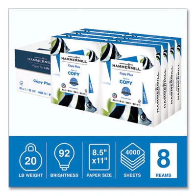92 Bright 20 lb 8.5 x 11 White Copy Paper, 500 Sheets/Ream, 8 Reams/Carton T28097