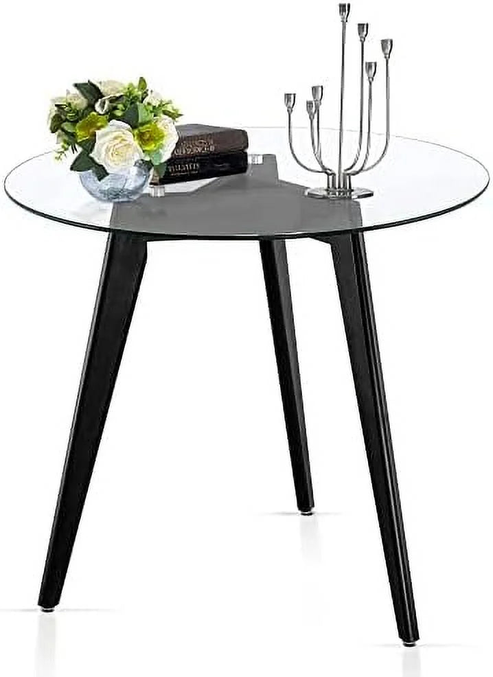 Round Glass Dining Table with Wood Legs 31.5 inch P270291