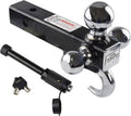 Trailer Tri Ball Hitch with Hook, 2 inch Receiver, Chrome, 5/8 inch Hitch Lock, Pack of 2 V880