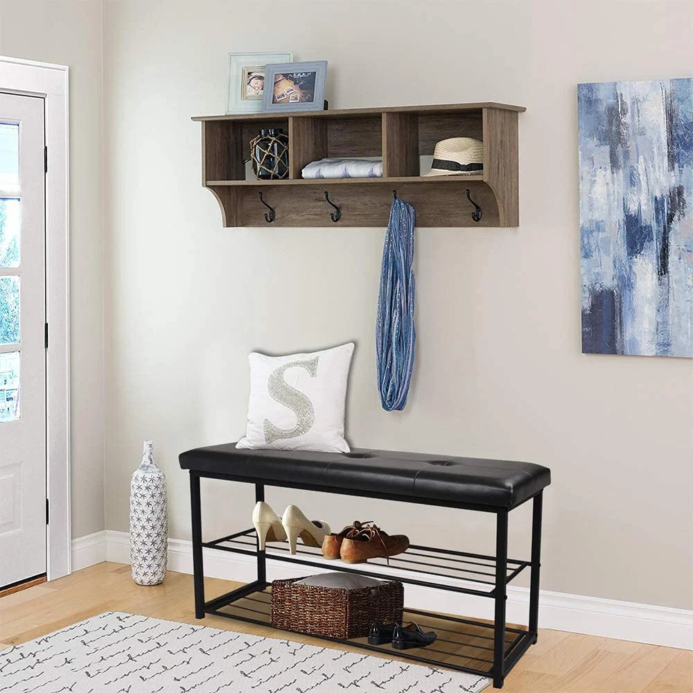 Black 3-Tier Shoe Rack Bench with Cushioned Seat O127806
