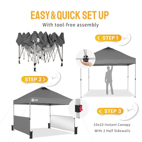 10x10 Pop up Canopy Tent with 2 Half Sidewalls and STO 'N Go Bag F226