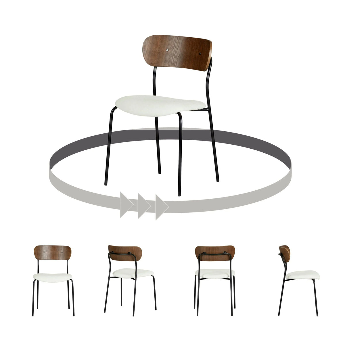 White Mid-century Glam Chair C3643