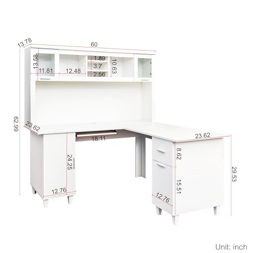 White Corner Desk with Drawers and Shelves G500175