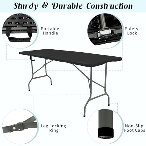 2 Pack 6 FT White Folding Plastic Table with Carrying Handle W2308