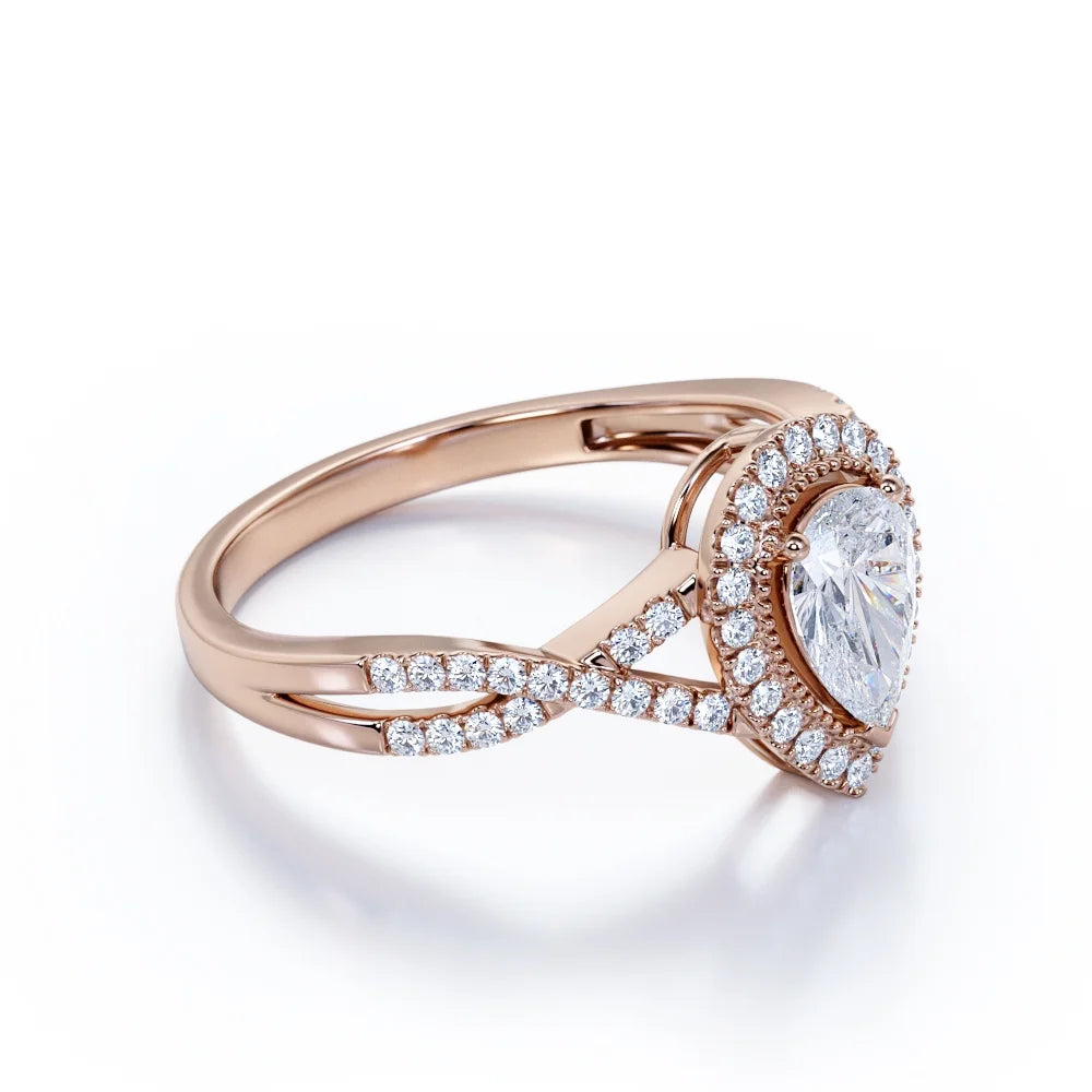 10k Rose Gold Pear Cut Diamond Engagement Ring Y3546