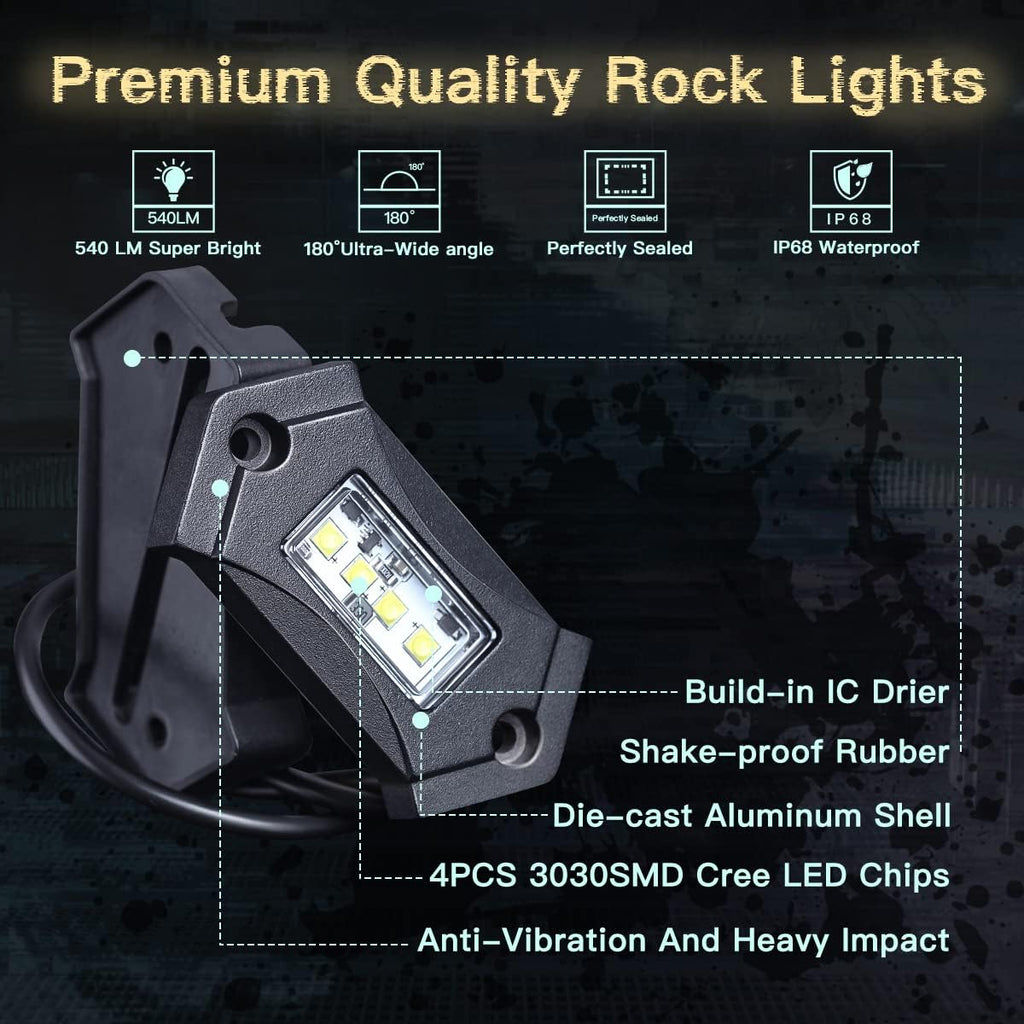 White 16Pods LED Rock Lights IP68 Waterproof D4223