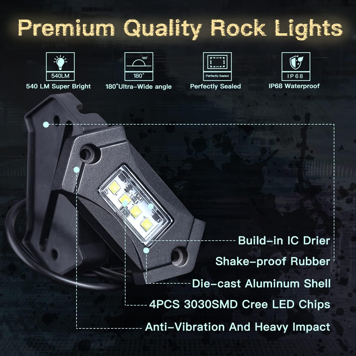 White 16Pods LED Rock Lights IP68 Waterproof D4223