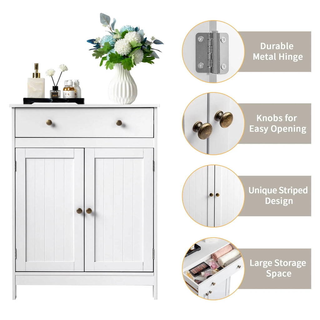 White Wooden 2-Door Bathroom Cabinet with 1 Drawer F964