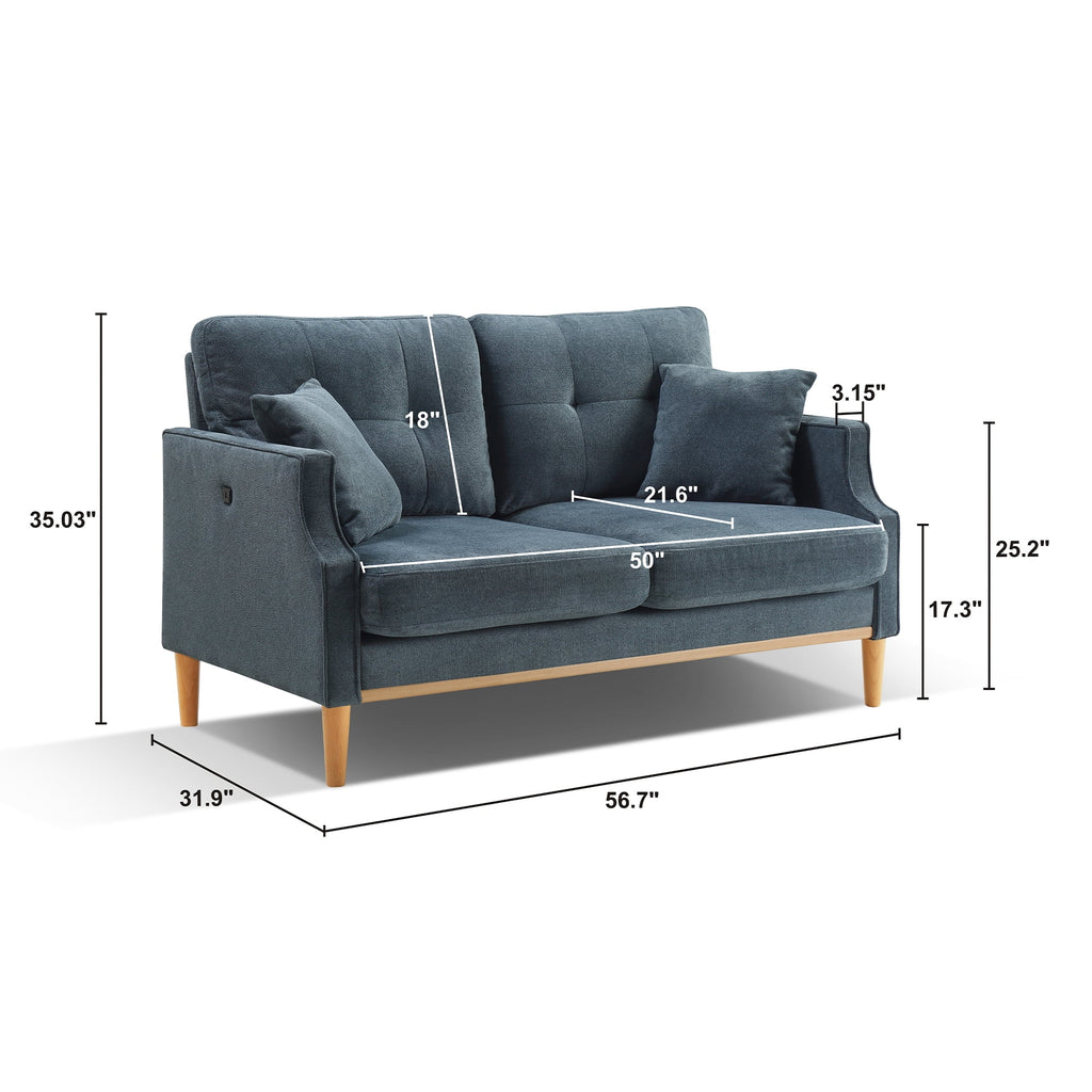 Blue Sofa with Two Pillows and USB Charge Port S74838
