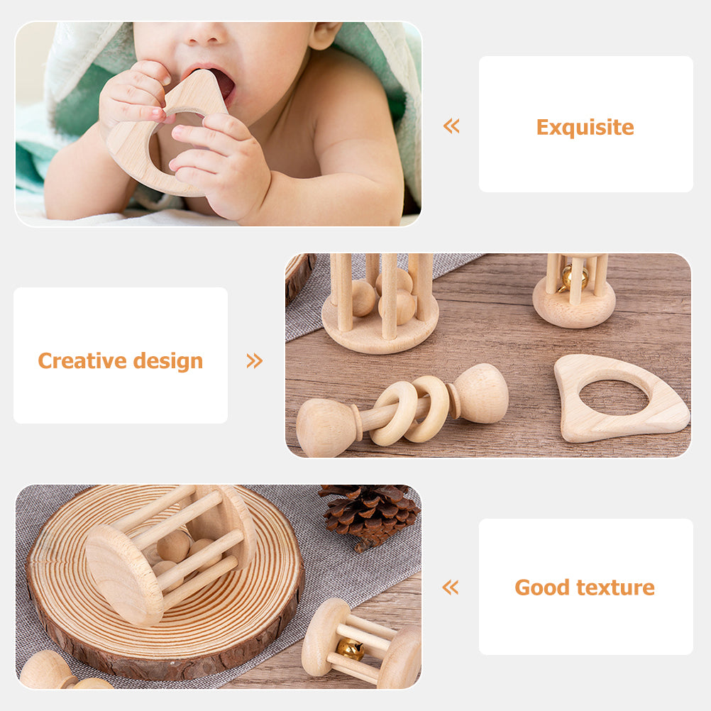 4 Pcs Wooden Baby Wrist Rattles V3301