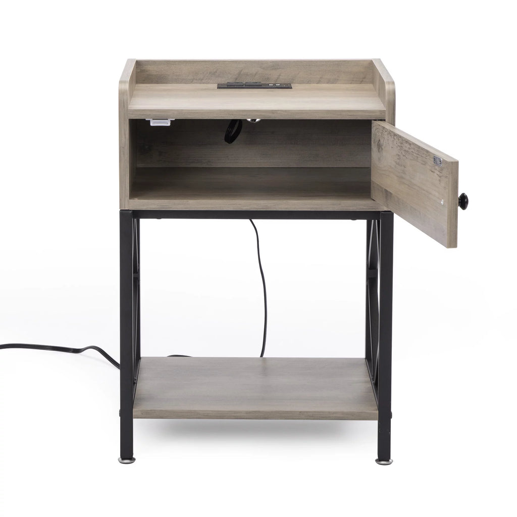 Set of 2 Night Stand with USB Port and Storage Shelf Y767
