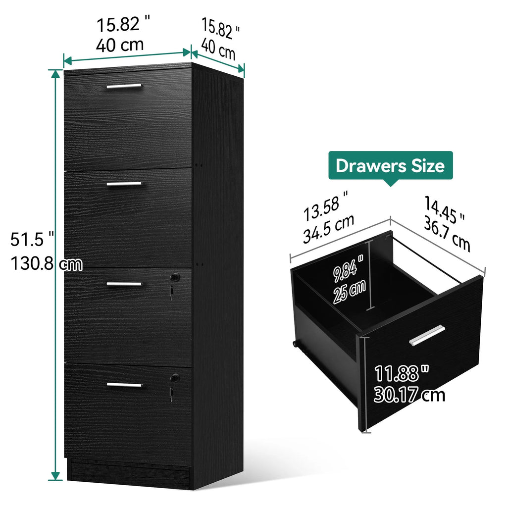 Black 4 Drawers Lockable File Cabinet V81704