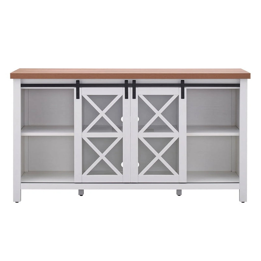 Mid-Century Wood 58" White and Golden Oak TV Stand Y442