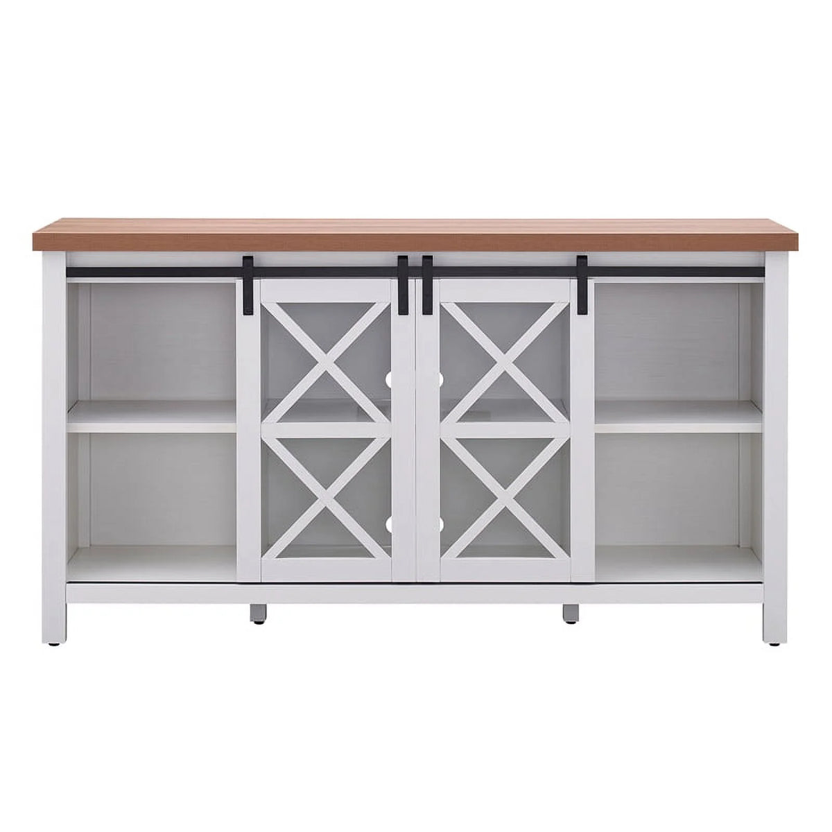 Mid-Century Wood 58" White and Golden Oak TV Stand Y442