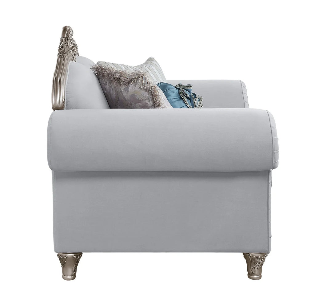 Light Gray Linen Loveseat with 5 Pillows Q920040