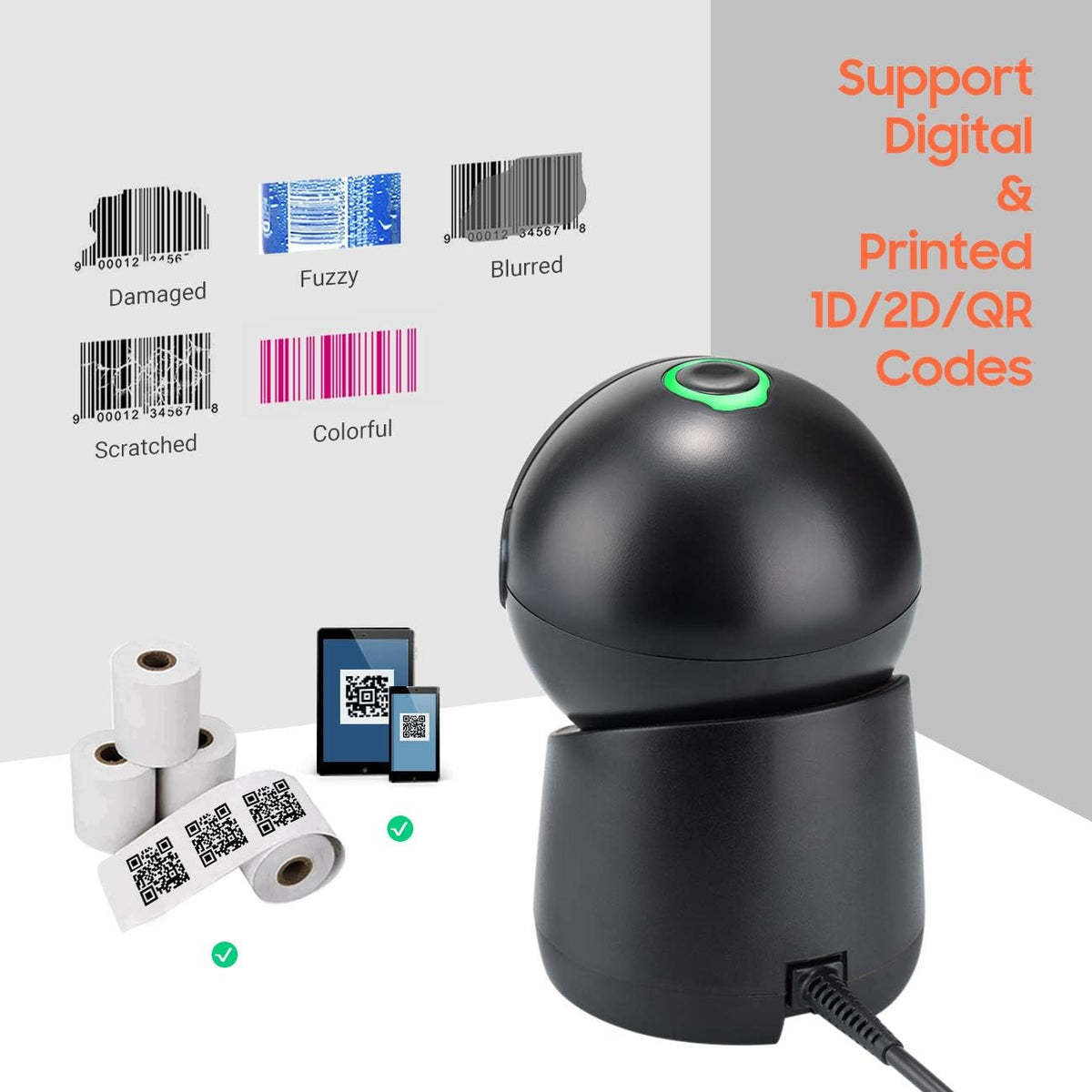 Omnidirectional Desktop Barcode Scanner with Adjustable Scan Head K8977