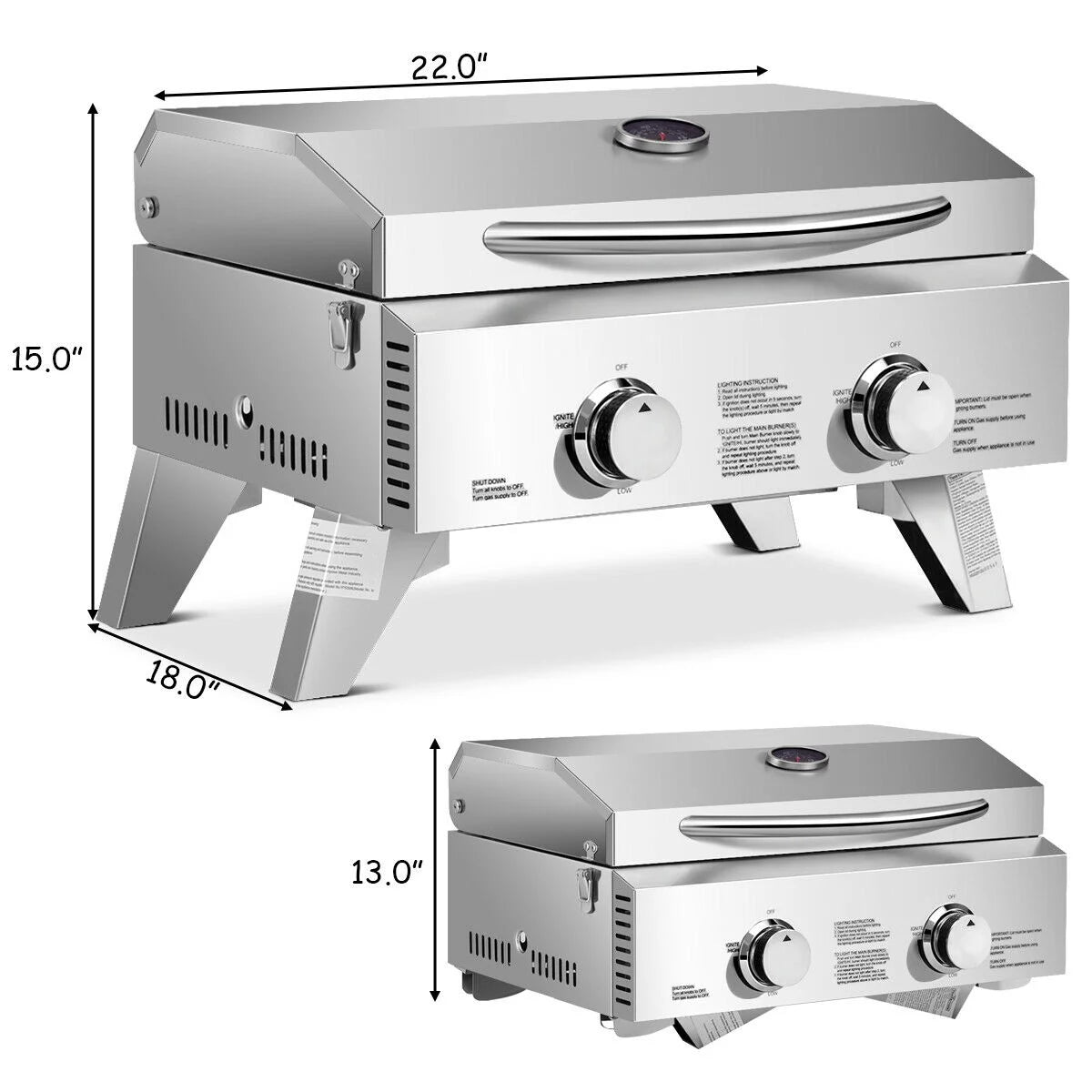 2 Burner Portable Propane Gas Grill Stainless Steel E6072