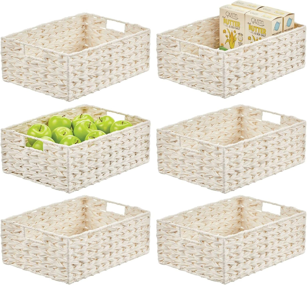 Woven Plastic Storage Organizer Basket Bin with Handles 6 Pack Gray Ombre R5408