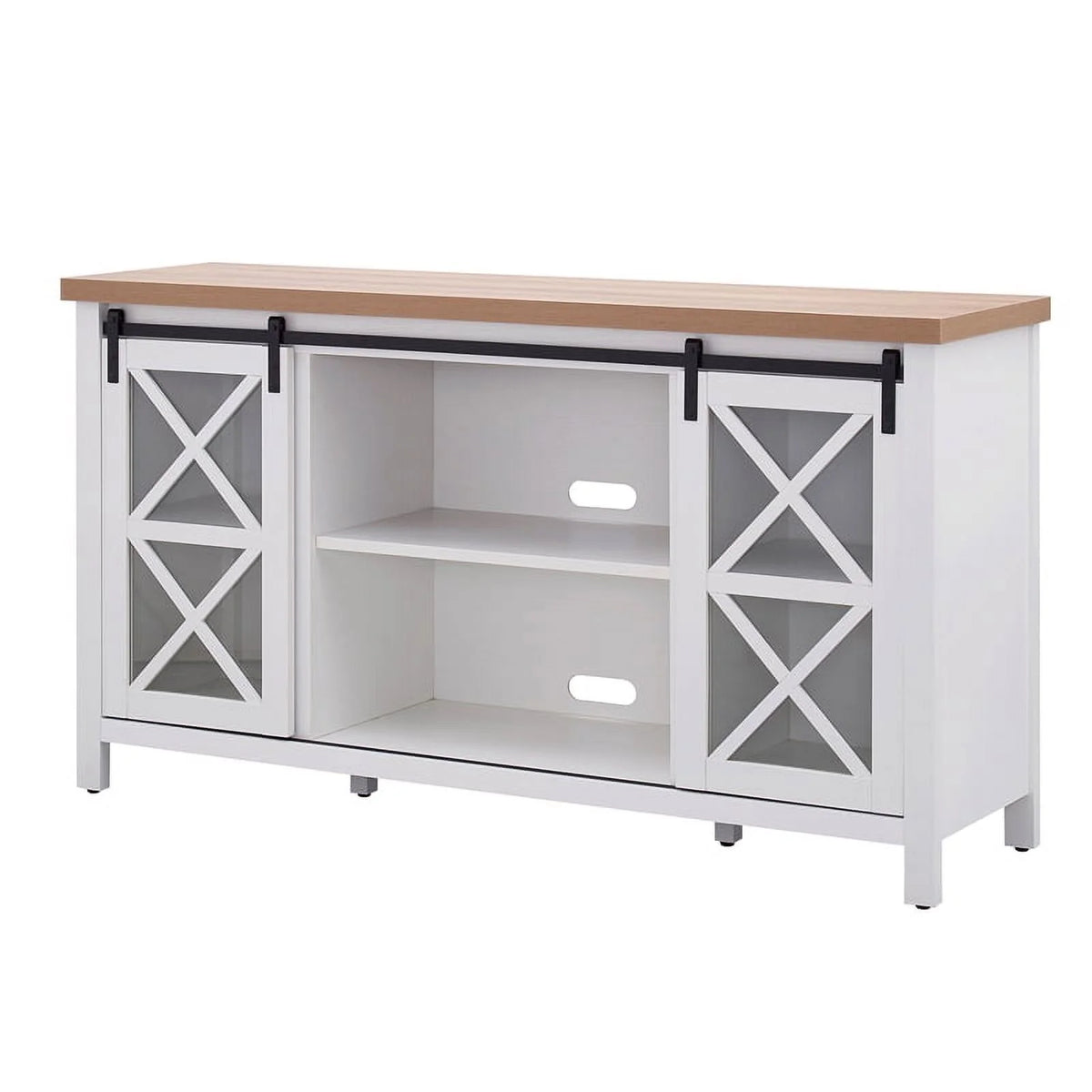 Mid-Century Wood 58" White and Golden Oak TV Stand Y442