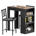 Gray Small Bar Table and Chairs Dining Set for 2 with Storage Shelves N206285