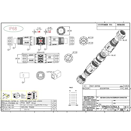 Waterproof CAT6 RJ45 Panel Mount Coupler IP68 Shielded Industrial Ethernet Connector 2PACK A66724