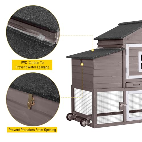 Red with White Wooden Chicken Coop with Wheels C37984
