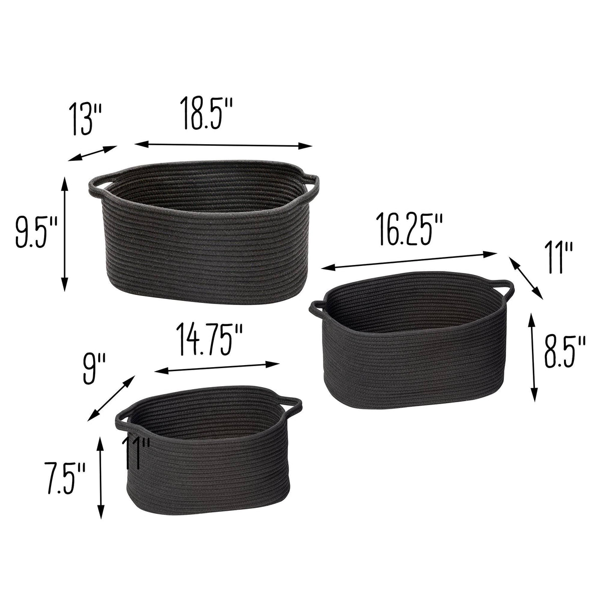 Black Cotton Coil Baskets Set of 3 V682836