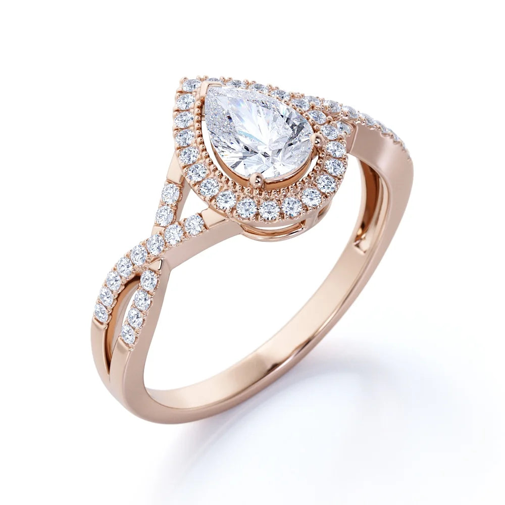 10k Rose Gold Pear Cut Diamond Engagement Ring Y3546