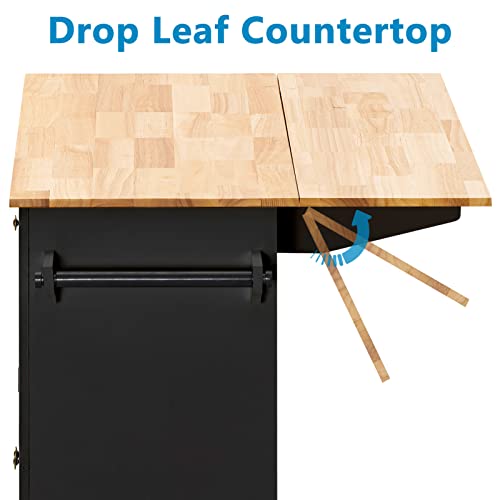 White Rolling Kitchen Island with Drop Leaf and Storage Cabinet S20451