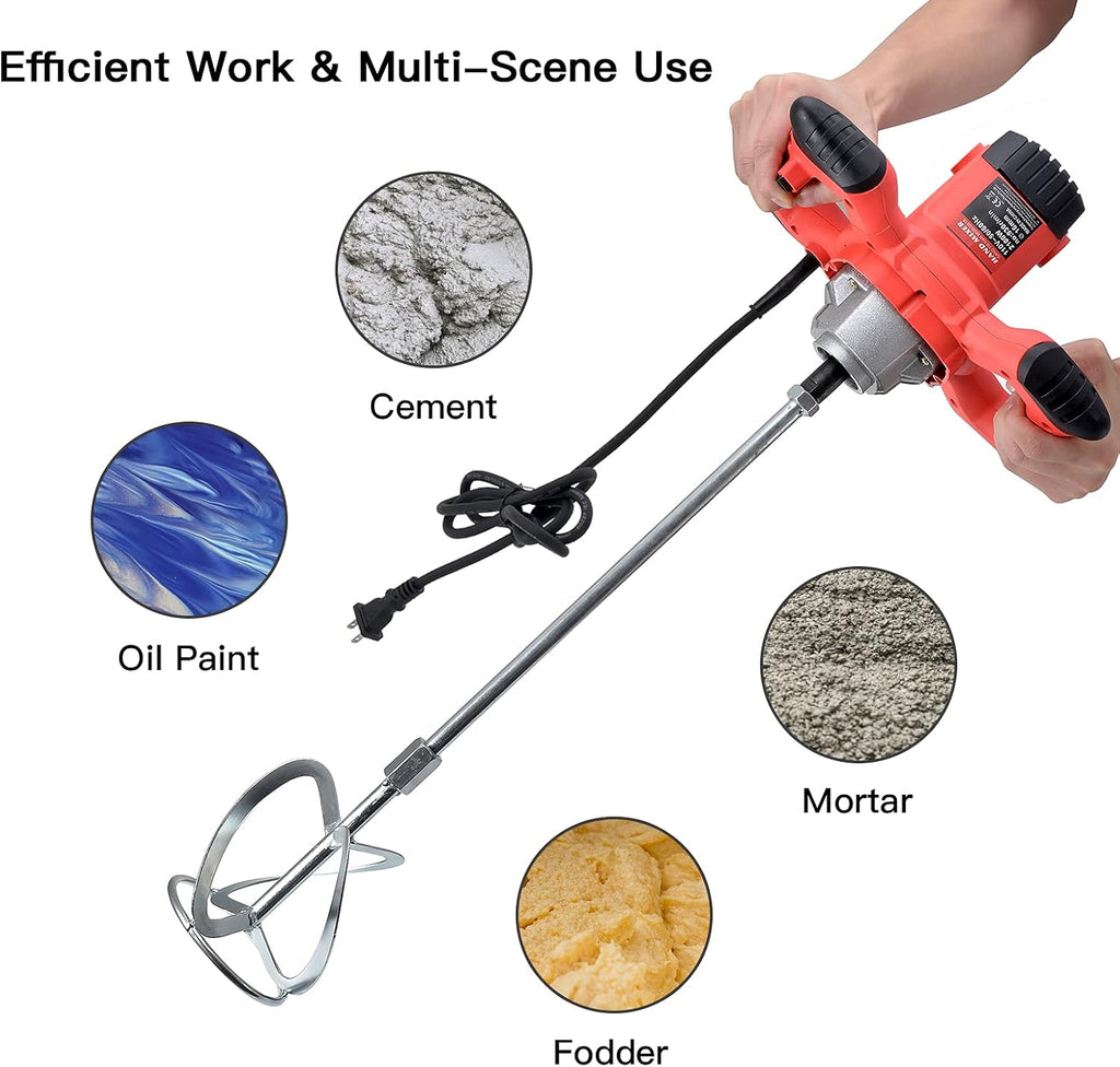 2100W Electric Handheld Concrete Mixer Drill, Cement Stirrer with Rod, 6 Speed, 110V, Pack of 2 H773