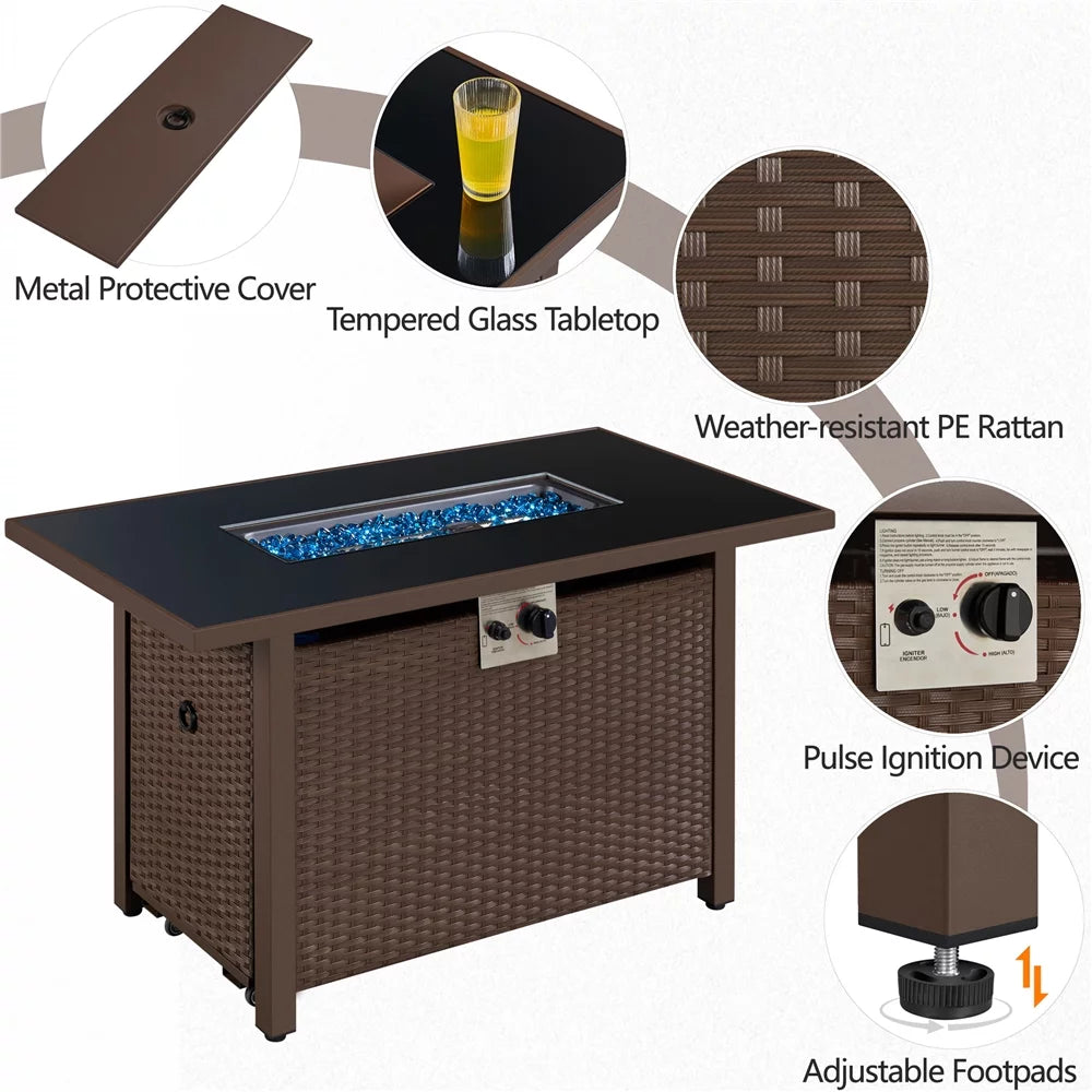 43'' Propane Fire Pit Table with Tempered Glass Tabletop 50,000 BTU Black N97217