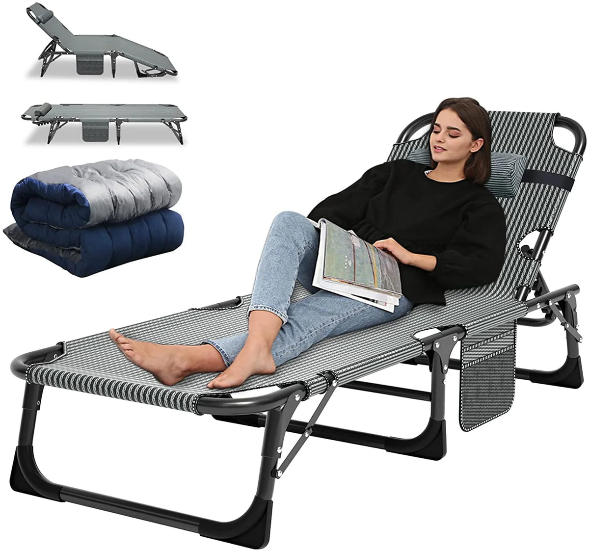 Portable Folding Camping Cot Bed with Mattress & Pillow M19637