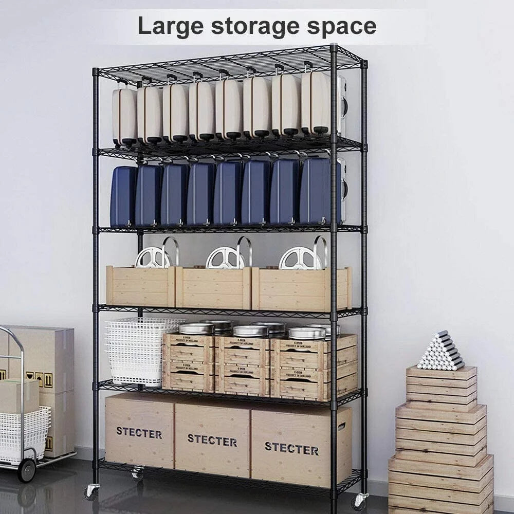 6 Tier Adjustable Heavy Duty Metal Wire Shelving Unit with Wheels A423