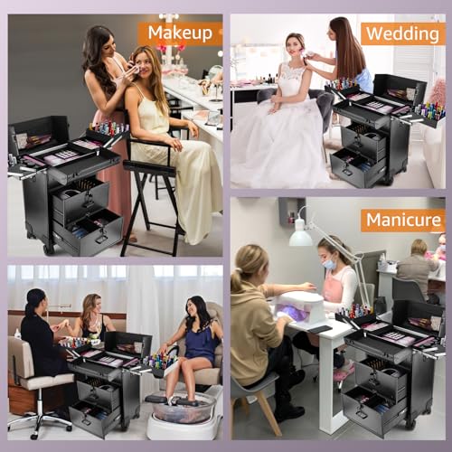 Black Rolling Makeup Train Case with Swivel Wheels M200776