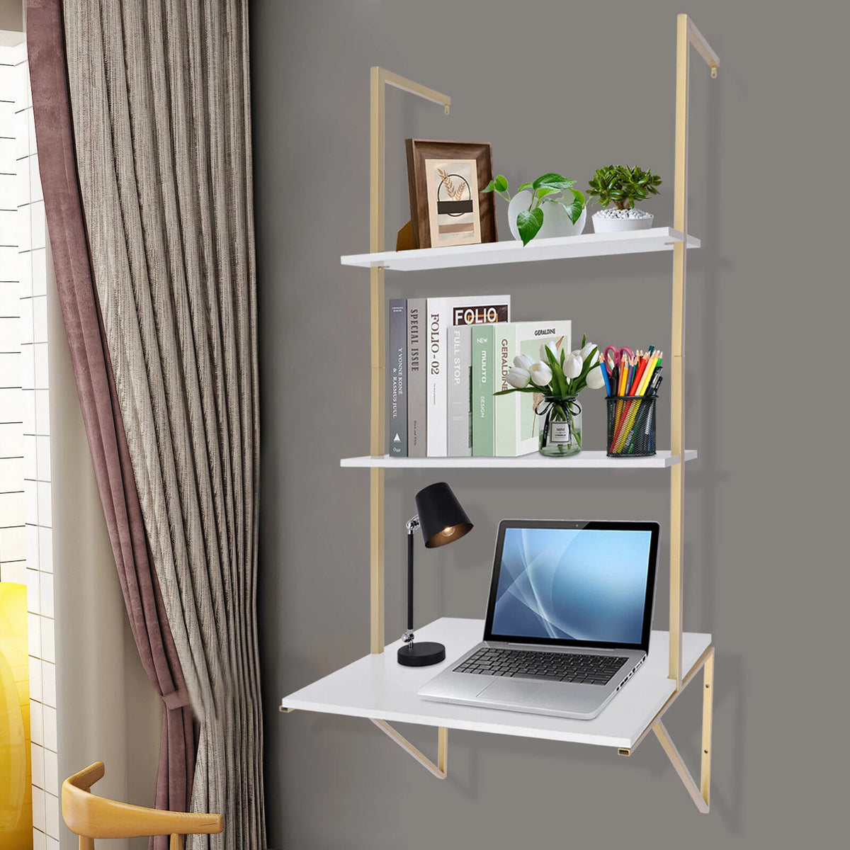 Wall-mounted 3 Tier White Ladder Desk V136