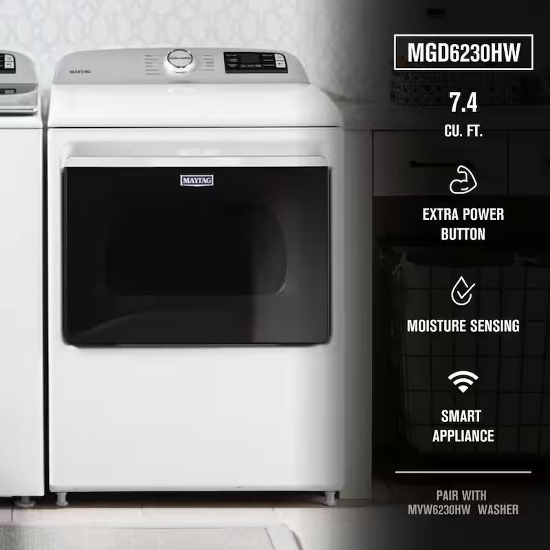 White Gas Dryer with Hamper Door T184789