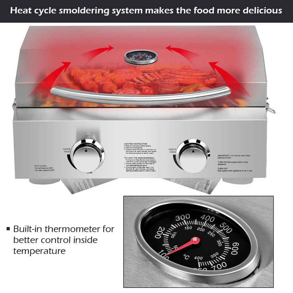 2 Burner Portable Propane Gas Grill Stainless Steel E6072