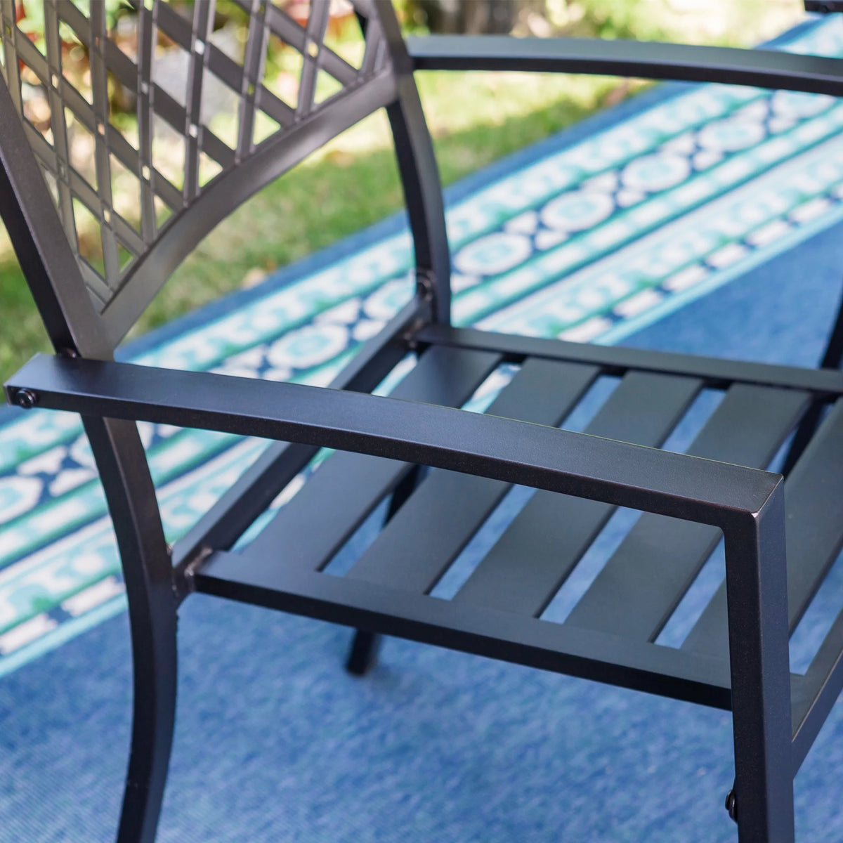 5 Pieces Patio Dining Sets Outdoor Metal All Weather Furniture Sets with Umbrella Hole, Black Z90502