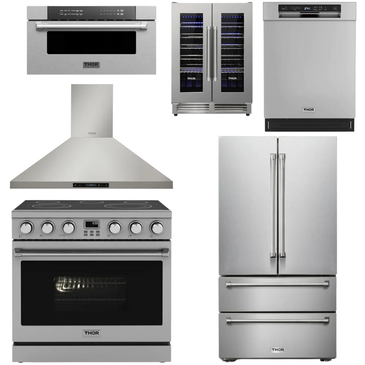 36 Electric Range, Range Hood, Refrigerator, Dishwasher, Microwave and Wine Cooler A29490
