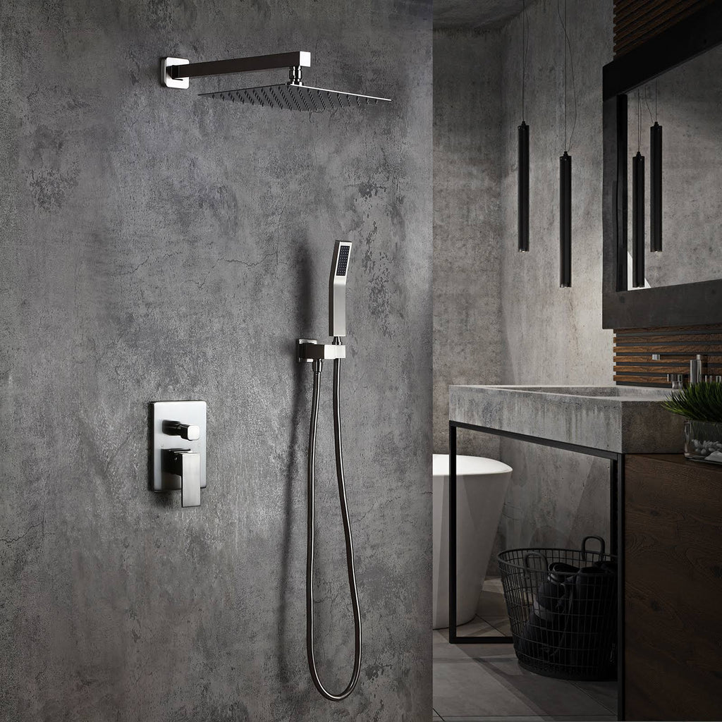 Wall Mounted Rainfall Shower Head Handheld Spray Square Shower Set L94329