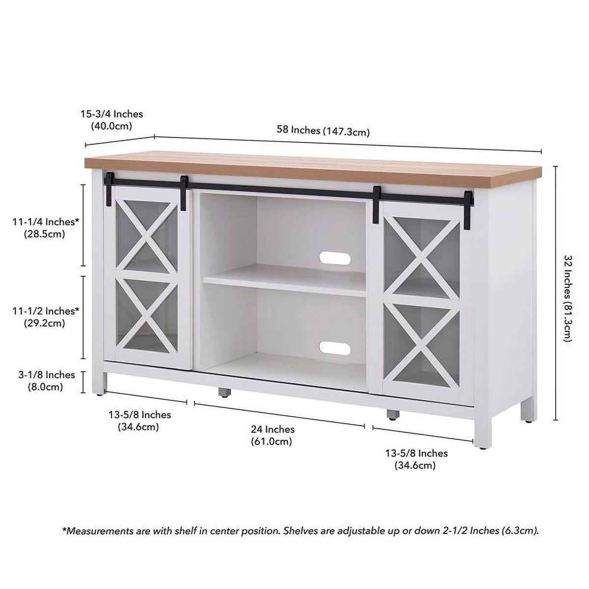 Mid-Century Wood 58" White and Golden Oak TV Stand Y442