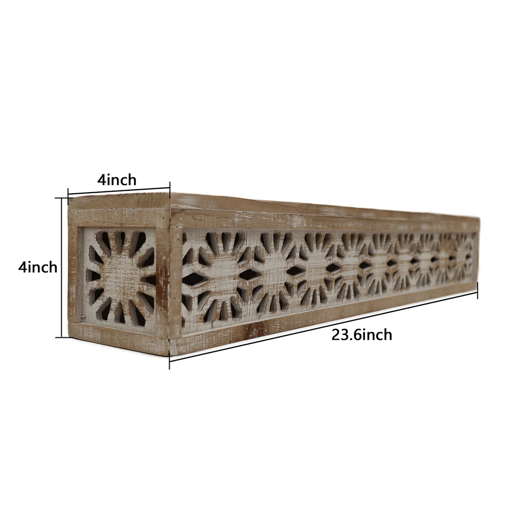 Hand-Carved Wooden Floral-Patterned Floating Wall Shelf W134