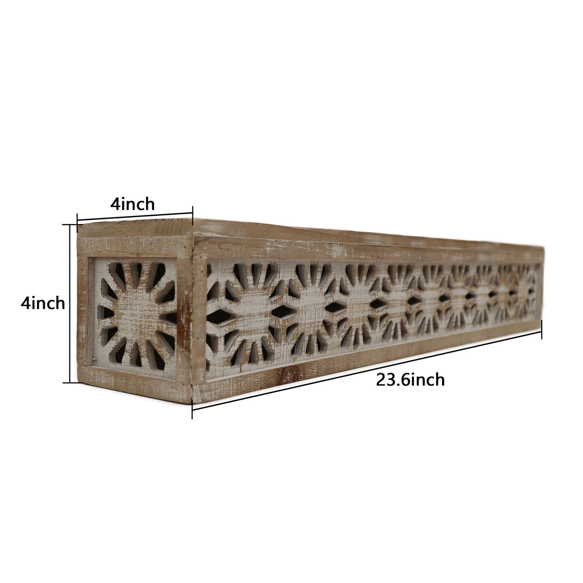 Hand-Carved Wooden Floral-Patterned Floating Wall Shelf W134