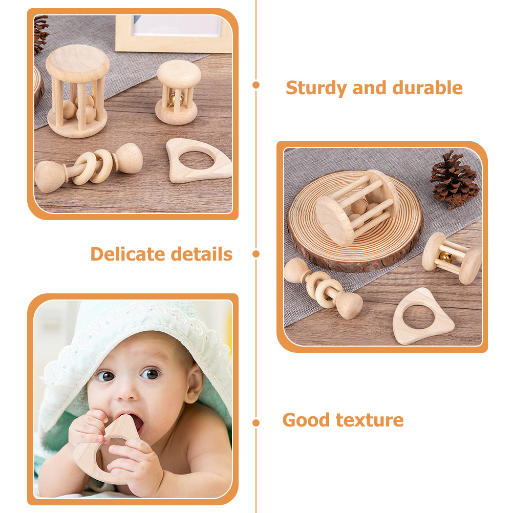 4 Pcs Wooden Baby Wrist Rattles V3301