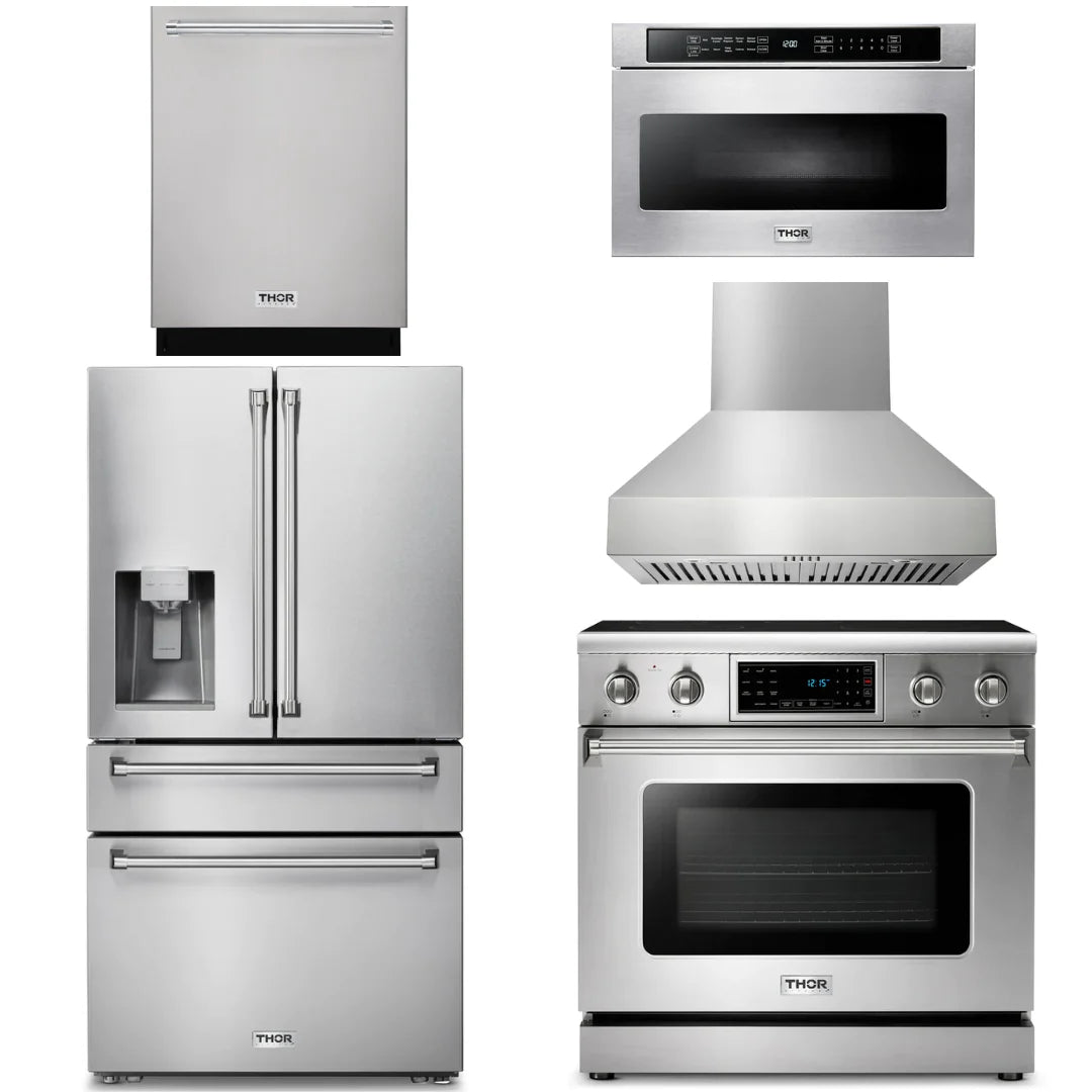 36 Electric Range, Range Hood, Microwave, Refrigerator with Water and Ice Dispenser, Dishwasher A8309